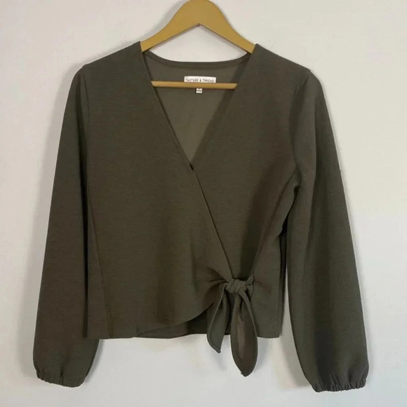 Madewell Texture and Thread Green Wrap Tie Top - Picture 1 of 15